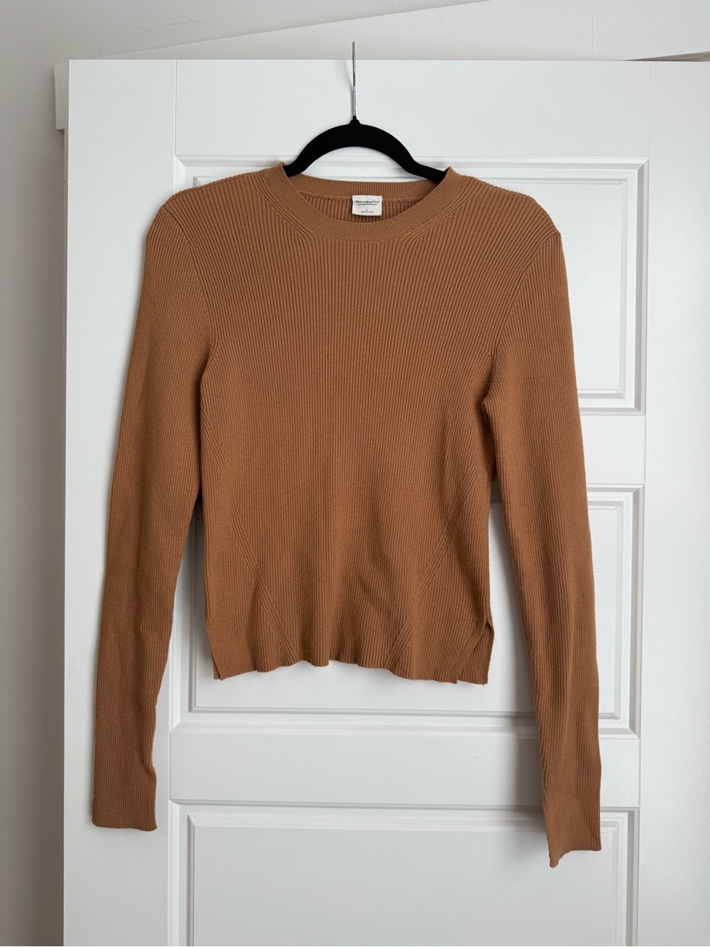 Abercrombie & Fitch Camel Ribbed Crewneck Sweater